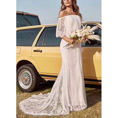 

abiti da sposa a-line alla caviglia abitini bianchi vintage a maniche lunghe con scollo a V in chiffon con abiti da sposa in tinta unita