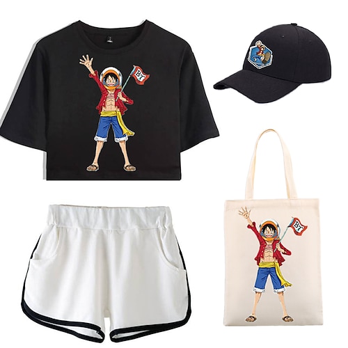 

One Piece Abe D. Luffy T-shirt Shorts Baseball kasket Trykt mønster Grafisk Taske Shorts Hat Til Dame Voksne Varmstempling 100% Polyester Afslappet / Hverdag