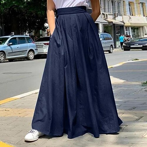 

Women's Skirt Swing Maxi Polyester Black Navy Blue Dark Blue Skirts Pocket Fashion Casual Daily S M L