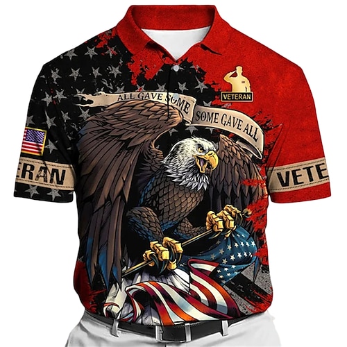 

Men's Button Up Polos Polo Shirt Golf Shirt Letter Graphic Prints Eagle American Flag Turndown Wine Red Navy Blue Blue Green Outdoor Street Short Sleeves Print Clothing Apparel Sports Fashion