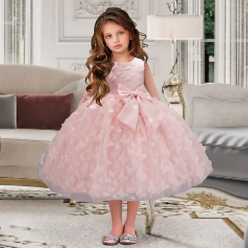 

Bambino Da ragazza Vestito da festa Farfalla Vestito Abito da battesimo Girocollo Senza maniche Da principessa Vestito 3-10 anni Estate Bianco Champagne Rosa