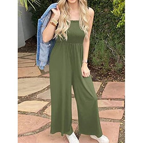 

Mujer Mono Plisado Color sólido Escote Cuadrado Ropa de calle Calle Diario Delgado Tirantes Espagueti Negro Vino Marrón S M L Verano