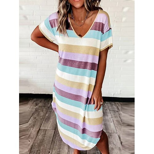 

Per donna Abito a maglietta Abito casual Vestito a trapezio Banda Asimmetrico Stampa A V Vestito longuette Attivo Essenziale Giornaliero Da mare Manica corta Standard Vino Blu Azzurro cielo Estate