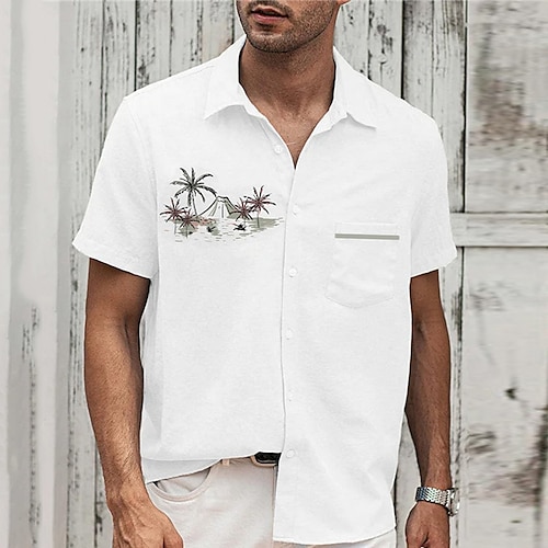 

Hombre Camisa camisa hawaiana Árbol de coco Estampados Cuello Vuelto Blanco Verde Trébol Gris Exterior Calle Mangas cortas Estampado Ropa Moda Design Casual Suave