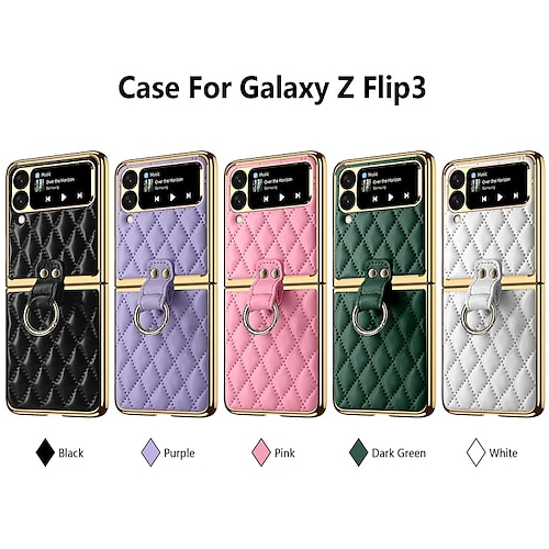 

teléfono Funda Para Samsung galaxia Funda Trasera Z Flip 4 Z Flip 3 Dar la vuelta Soporte para Anillo Color sólido Diseño Geométrico ordenador personal Cuero de PU