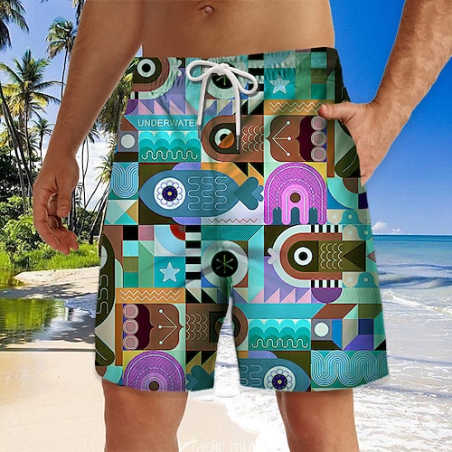 

Herre Surfeshorts Badeshorts Snorer med mesh fôr Elastisk midje Grafiske trykk Geometri Hurtigtørkende Kort Avslappet Daglig Ferie Hawaiisk Bohem Blå Lilla Mikroelastisk