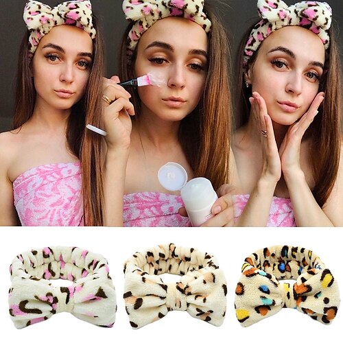 

stampa leopardata versatile copricapo da ragazza cura della pelle morbida corallo pile doccia trucco viso fiocco nodo fasce sportive da palestra per signora