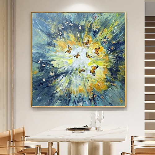 

Handmade Oil Painting Canvas Wall Art Decor Original Flying Butterfly Painting Abstract Art Painting for Home Decor With Stretched Frame/Without Inner Frame Painting