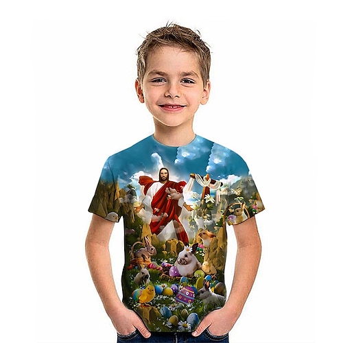 

Bambino Da ragazzo maglietta Tee Pop art Manica corta Girocollo Top bambini Esterno Stampa 3D Giornaliero Vintage Estate Blu 2-13 anni