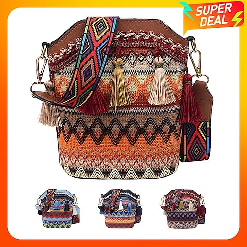 

Dame Crossbody taske Skuldertaske bucket poser polyester PU Læder Daglig Ferie Strand Kvast Lynlås Præget Farveblok Patchwork Quiltet Lyseblå Rød Navyblå