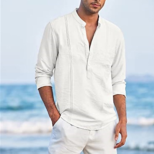 

Per uomo camicia di lino Camicia estiva Camicia da spiaggia Nero Bianco Rosso Manica lunga Liscio Colletto Primavera estate Informale Giornaliero Abbigliamento Tasca frontale