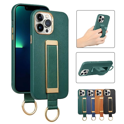 

telefone Capinha Para Apple Capa traseira iPhone 14 Pro Max 14 Plus 13 12 11 Pro Max Mini SE Portátil Anti-Arranhões com pulseira Cor Sólida PC Couro PU