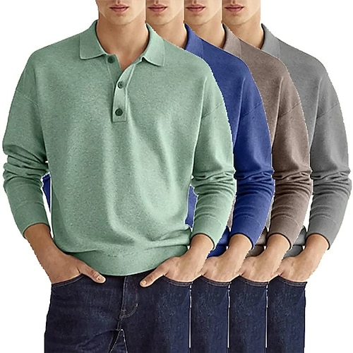 

Men's Golf Shirt Knit Polo Street Casual Polo Collar Classic Long Sleeve Streetwear Basic Solid Color Plain Button Front Spring Fall Regular Fit Dark Khaki White Pink Red Navy Blue Mint Green Golf