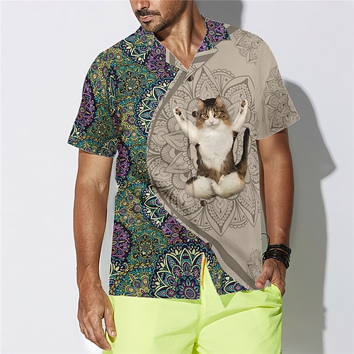 

Hombre Camisa camisa hawaiana Gato Perro Árbol de coco Tribal Estampados Collar Cubano Vino Azul Marino Azul Piscina Gris Exterior Casual Manga Corta Estampado Ropa Deportes Moda Ropa de calle Design