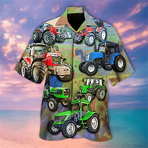 

Men's Shirt Summer Hawaiian Shirt Car Graphic Prints Cuban Collar Green Outdoor Casual Short Sleeve Print Clothing Apparel Sports Fashion Streetwear Designer