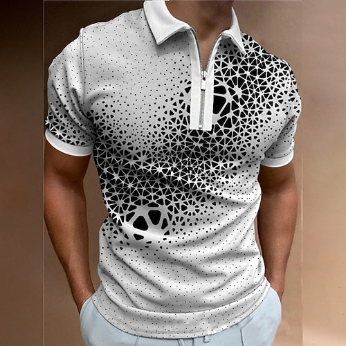 

Herre Zip Polo POLO Trøje Golftrøje Grafiske tryk Geometri Aftæpning Sort udendørs Gade Kort Ærme Lynlås Trykt mønster Tøj Mode Designer Afslappet Åndbart