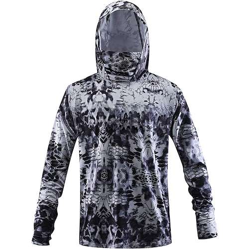 Men's Fishing Shirt Hooded Outdoor Long Sleeve UPF50+ UV