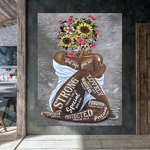 

1pc inspirierendes Zitat Gott sagt, dass Sie sind Poster, afroamerikanische schwarze Mädchen magische Drucke, schwarze Frau Blume Wandkunst, schwarze Königin Sonnenblume Leinwand Wohnkultur Malerei,