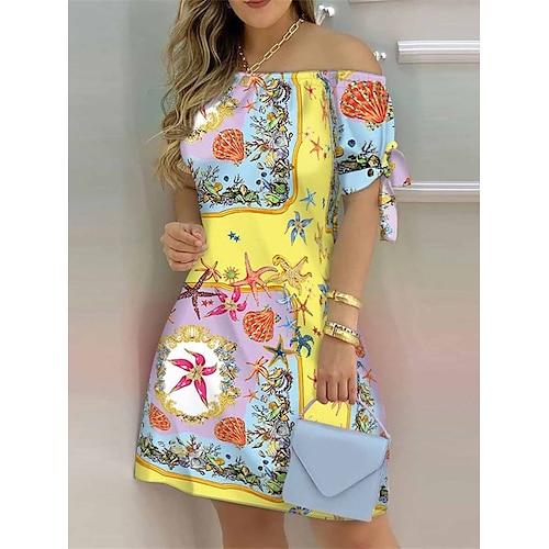

Dame Uformell kjole Skiftkjole Print kjole Blomstret Stripe Trykt mønster Løse skuldre Midikjole Aktiv Mote utendørs Gate Kortermet Normal Gul Lysegrønn Rød Sommer Vår S M L XL XXL