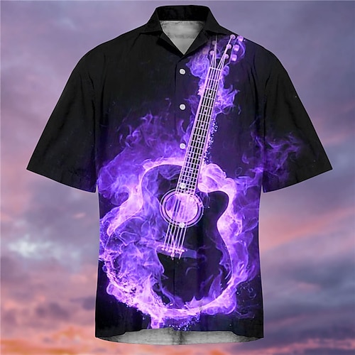 

Homens Camisa Social Camisa havaiana Estampas Abstratas Música Guitarra colar cubano Vermelho Azul Roxo Verde Ao ar livre Casual Manga Curta Imprimir Roupa Esportes Moda Roupa de rua Designer