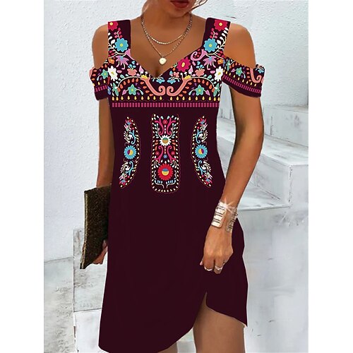 

Tenue décontractée Robe ethnique Robe d'été Femme Graphic Floral Imprimer Col V Mode Classique du quotidien Vacances Sans Manches Standard Noir et Blanc Bordeaux Noir Eté Printemps S M L XL XXL