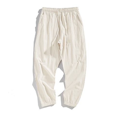 

Herre Jogger Linnedbukser Bukser Sommerbukser Lomme Snørelukning Elastisk Talje Vanlig Komfort Åndbart Fuld længde Afslappet Daglig Ferie hør / bomuldsblanding Mode Klassisk Sort Hvid