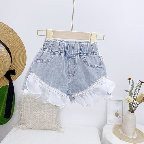 

Baby Pige Shorts Helfarve Aktiv udendørs 3-7 år Sommer Dusty Blue