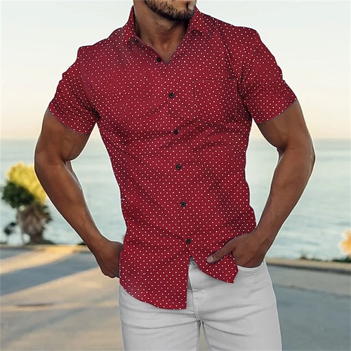 

Homme Chemise Chemise boutonnée Chemisette Chemise d'été Chemise décontractée Rouge Manche Courte Pois Revers du quotidien Vacances Poche avant Vêtement Tenue Mode Design Décontractées