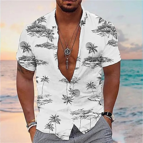 

Homens Camisa Social Camisa havaiana Coqueiro Estampas Abstratas Aberto para a Lateral Branco Rosa Ao ar livre Rua Manga Curta Imprimir Roupa Moda Roupa de rua Designer Casual