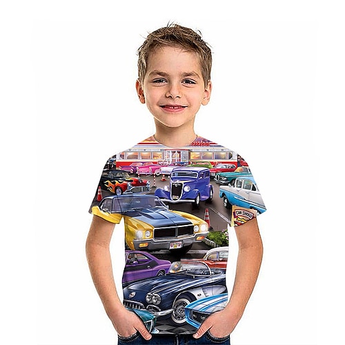 

Børn Drenge T-shirt T-shirt Grafisk Bil Kortærmet Crewneck Børne Top udendørs 3D-udskrivning Sport Mode Sej Sommer Rød 2-13 år