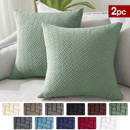 

2 Stück Jacquard-Wurfkissenbezug, einfarbig, dekorativer, quadratischer, weicher Kissenbezug für Schlafzimmer, Wohnzimmer, Schlafsofa