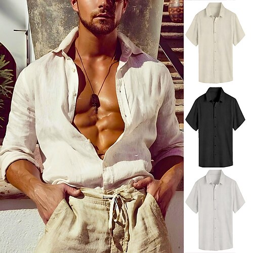 

Per uomo camicia di lino Camicia estiva Camicia da spiaggia Nero Bianco Cachi Manica corta Liscio Collo ripiegabile Estate Informale Giornaliero Abbigliamento