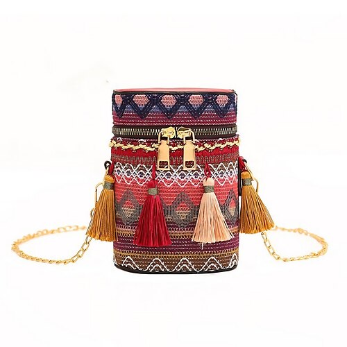 

Dame Crossbody-veske Skulderveske Bøtte Poser Strå Daglig Kjede Stor kapasitet Folk Rød Blå Brun