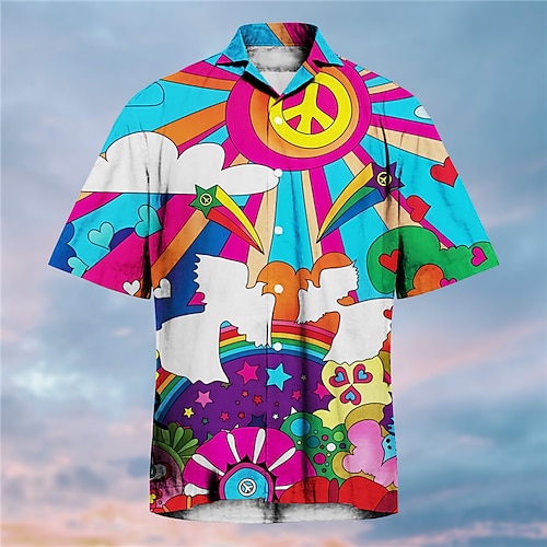 

Herren Hemd Hawaiihemd Sommerhemd Regenbogen Grafik-Drucke Hippie Umlegekragen Blau Purpur Outdoor Strasse Kurze Ärmel Bedruckt Bekleidung Modisch Strassenmode Designer Weich