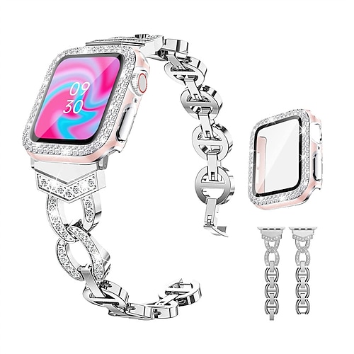 

Compatible con Apple Watch Correa 40 mm 41mm 44 mm 45 mm con caso Mujer Brillante Acero Inoxidable correa de repuesto para iwatch Series 8 7 6 5 4 SE