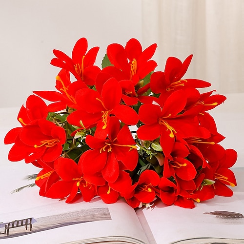 

simulato 5 punte 10 testa fiori di giglio colorati per la decorazione della casa di nozze simulato narciso orchidea fiori decorativi fiori artificiali