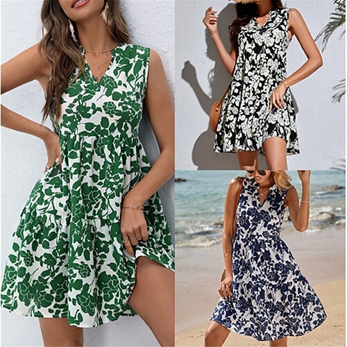 

Dame Afslappet påklædning Tank Top Kjole Sommerkjole Blad Blomstret Trykt mønster V-hals Mini kjole Mode Gade udendørs Daglig Uden ærmer Regulær Sort Blå Grøn Sommer Forår S M L XL