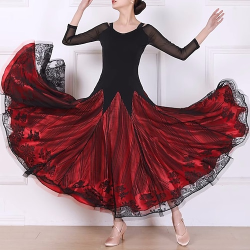 

Balli da sala Abito Ricamo Più materiali Colore Puro Per donna Prestazioni Addestramento Manica a 3/4 Cotone leggero Di pizzo
