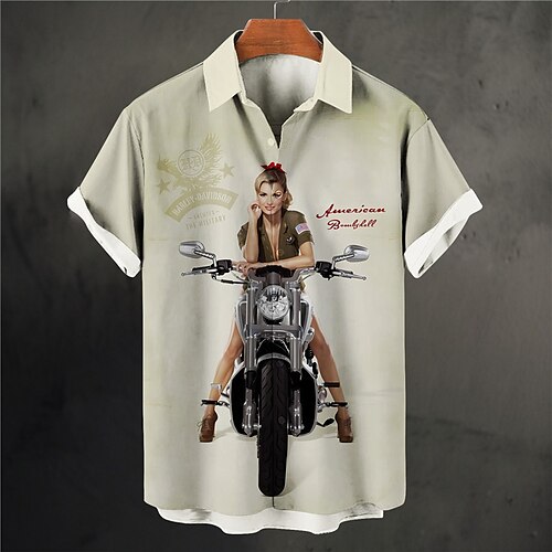 

Hombre Camisa camisa hawaiana Estampados Cosecha Moto Pin-up chica Cuello Vuelto Blanco Rojo Beige Exterior Calle Mangas cortas Estampado Ropa Moda Ropa de calle Design Casual