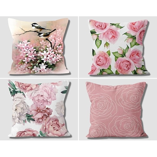 

Floral rose double face taie d'oreiller 4 pc doux décoratif carré taie d'oreiller taie d'oreiller pour chambre salon canapé canapé chaise