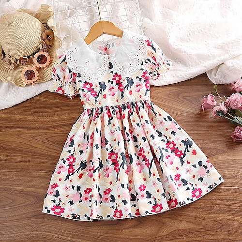 

Bambino (1-4 anni) Da ragazza Vestito Floreale Abito casual Sopra il ginocchio Vestito Esterno Girocollo Manica corta Attivo Vestito 3-7 anni Estate Beige