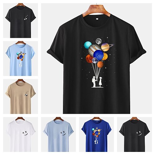 

Men's T shirt Tee Tee Galaxy Graphic Prints Round Neck Hot Stamping Casual Daily Short Sleeve Print Clothing Apparel 100% Cotton Designer Basic Big and Tall