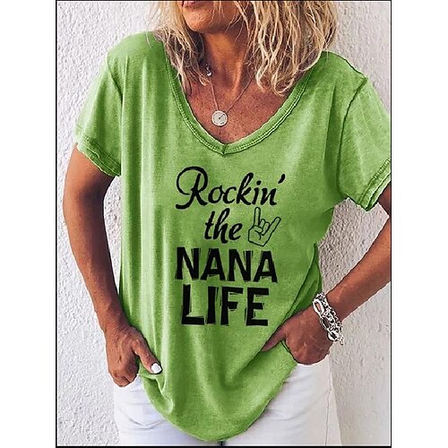 

Damen T Shirt Rosa Grün Grau Buchstabe Bedruckt Kurzarm Täglich Wochenende Basic V Ausschnitt Standard Farbe S