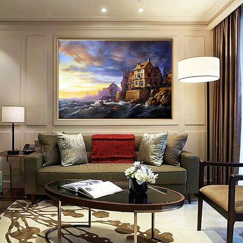 

pintura a óleo artesanal lona decoração da arte da parede paisagem clássica europeia cidade da água famosa pela decoração da casa pintura sem moldura enrolada não esticada
