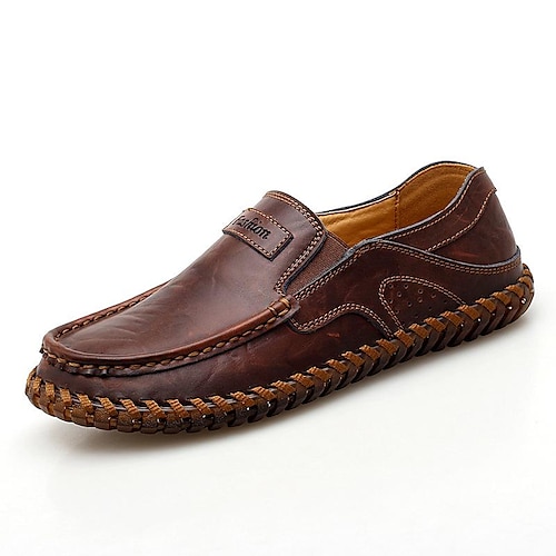 

Herren Loafer Slip On Komfort Schuhe Übergrössen Leder-Loafer Geschäftlich Brautkleider schlicht Outdoor Täglich Wanderschuhe Leder Atmungsaktiv Dunkelbraun Weinrot Schwarz Sommer Frühling