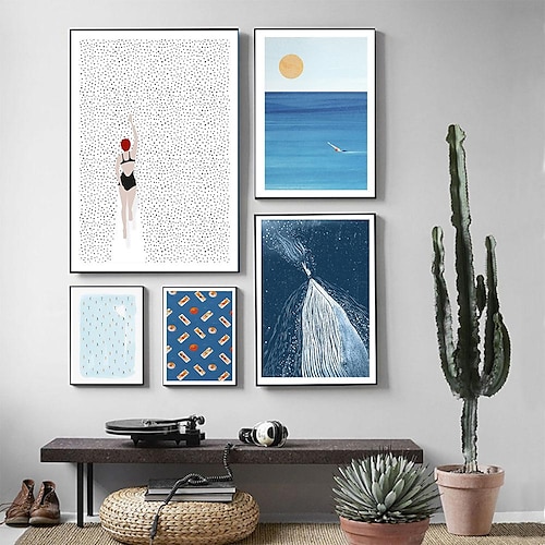 

Sommer Meer schwimmen Poster Freiwasserpool Leinwand Gemälde abstrakt Tauchen Wal Kunstdruck minimalistisch Wandbild Wohnzimmer Dekor