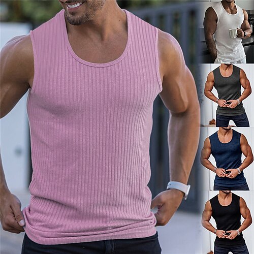 

Herre Tanktop Vest Top Underskorte Ærmeløs skjorte Wifebeater skjorte Vanlig Rund hals Sport & Udendørs atletiktøj Uden ærmer Strikket Tøj Mode Komfort Muskel