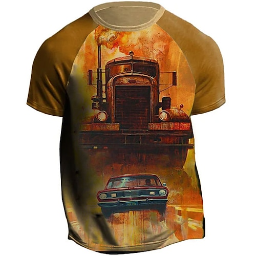 

Herre Raglan T-shirt Grafisk Farveblok Bil Rund hals Tøj 3D-udskrivning Daglig Sport Kortærmet Patchwork Trykt mønster Mode Designer Afslappet