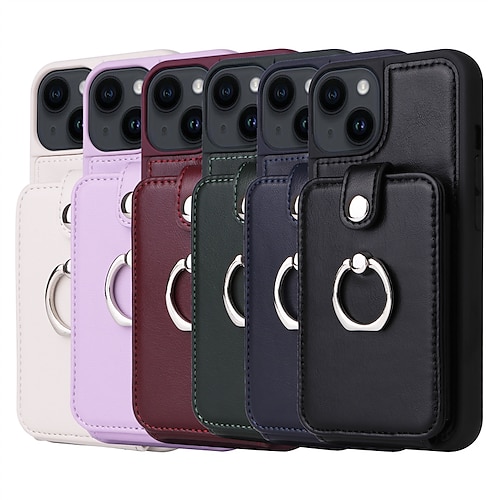 

Phone Case For Apple Leather iPhone 14 13 12 11 Plus Pro Max Ring Holder Solid Colored PU Leather