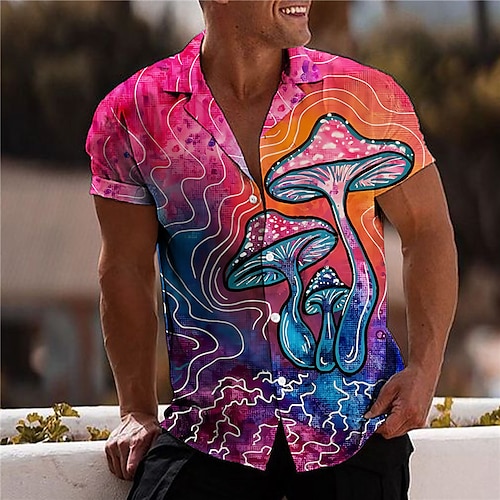 

Homme Chemise Chemise hawaïenne Imprimés Photos Champignon Collier cubain Jaune Violet Extérieur Casual Manche Courte Imprimer Vêtement Tenue Sportif Mode Vêtement de rue Design